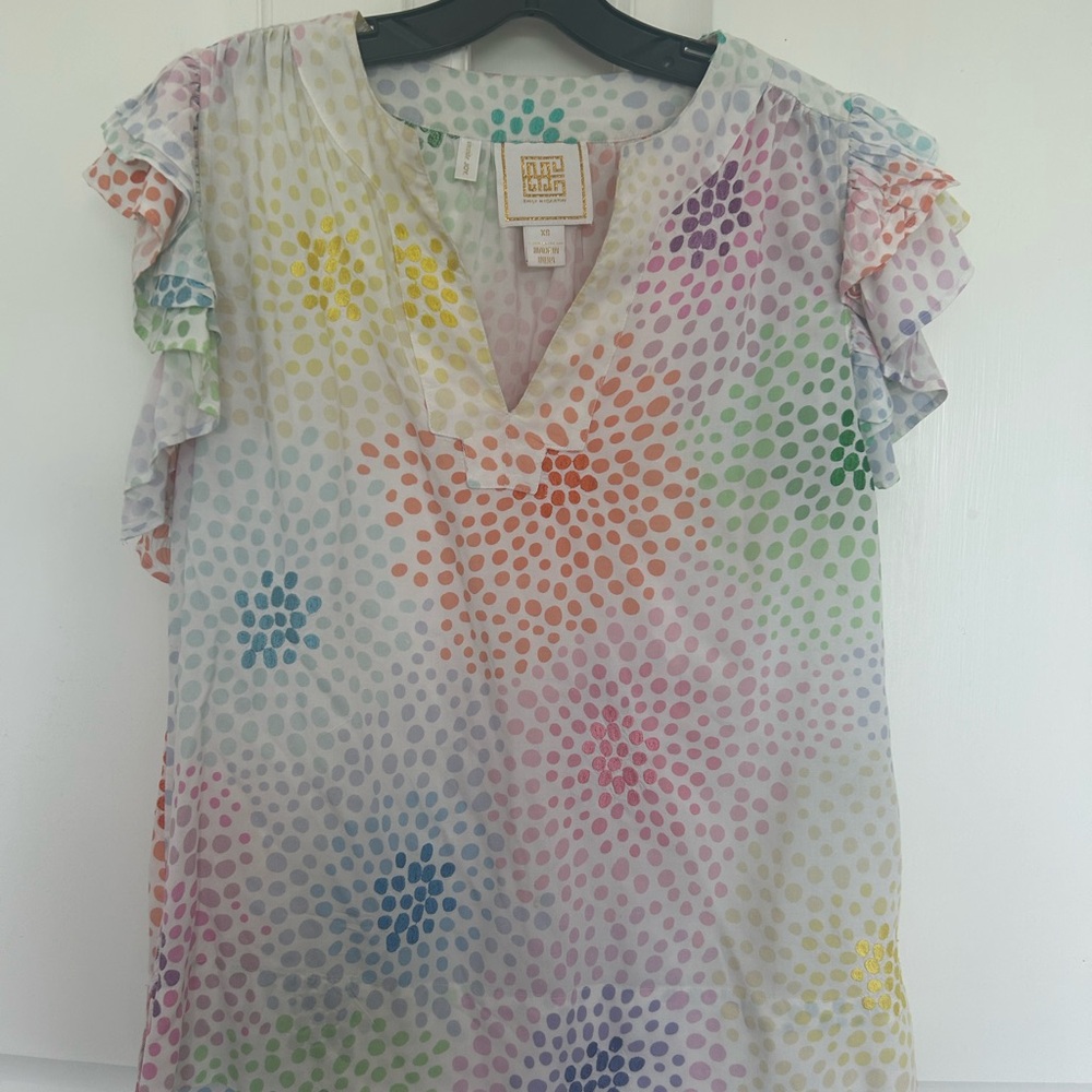 Multicolor Dot Ruffle Sleeve Blouse